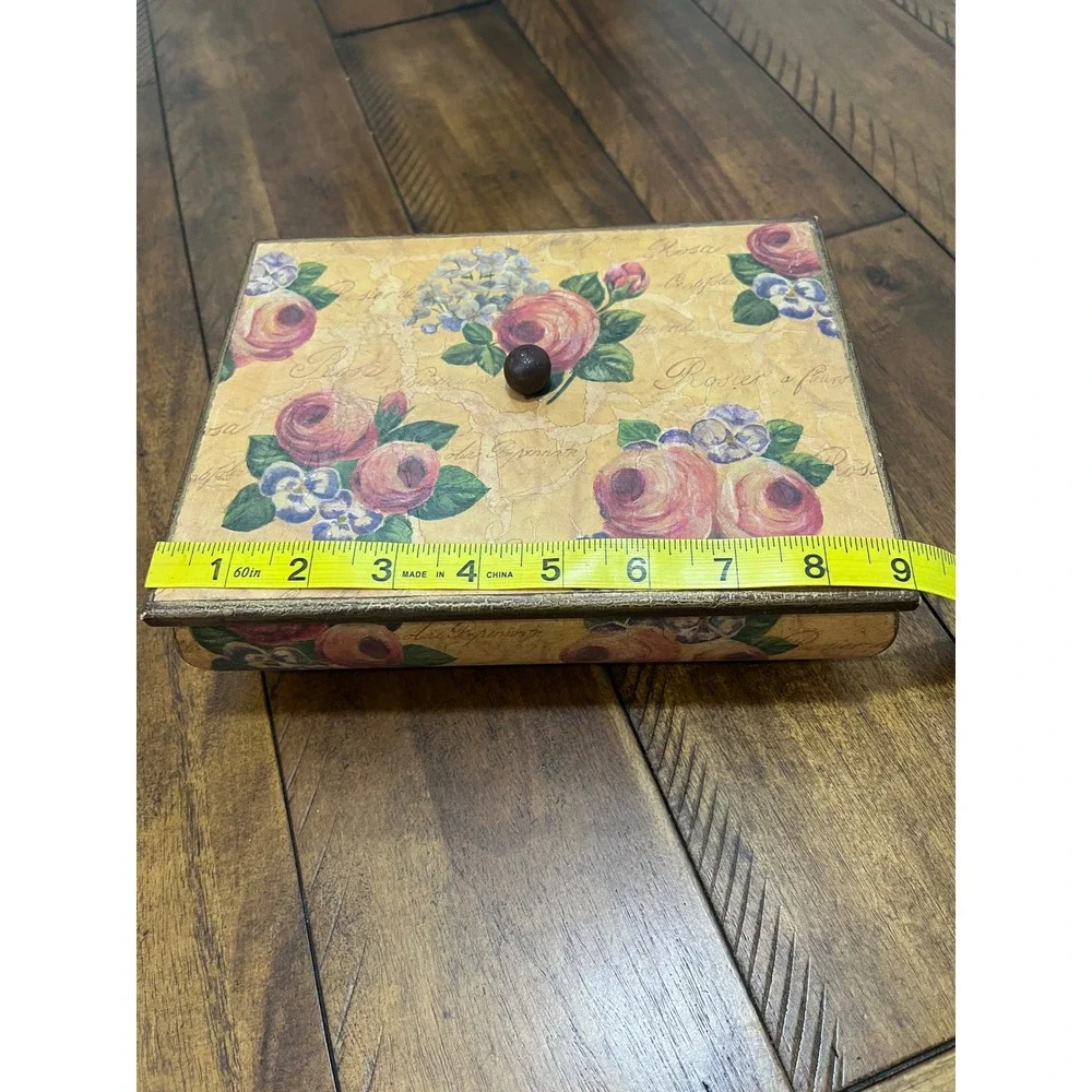 Decoline Floral Jewelry Box Unisex Medium Multicolor Good Vintage Decoupage Wood